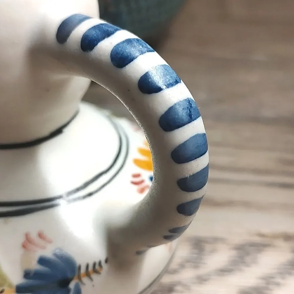 Talavera Pottery Hand Painted Floral Candlestick with Handle Vintage
